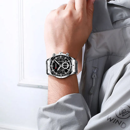 Curren Herrenuhr mit blauem Zifferblatt, Edelstahlarmband und Datumsanzeige – wasserdichte Business-Armbanduhr für Herren im Luxus-Stil