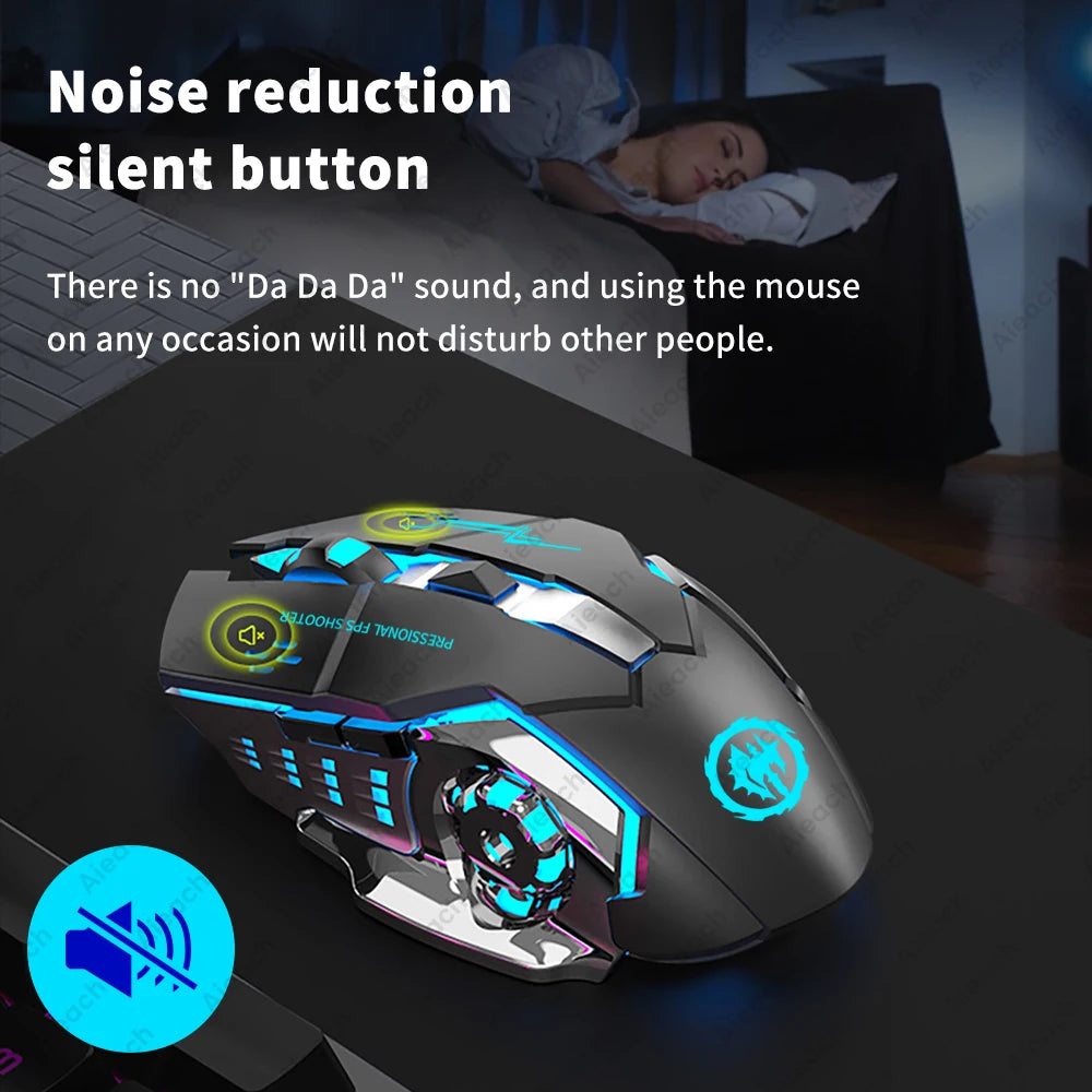 Rechargeable Wireless Gaming Mouse Bluetooth Silent Computer Mouse with RGB Backlight, USB Dual Mode, 6 Buttons, Adjustable DPI for PC, Laptop & Gaming