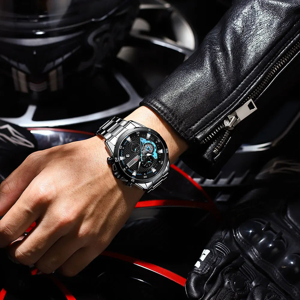 Orologio da uomo CURREN – Cronografo sportivo di lusso, movimento al quarzo, interamente in acciaio, impermeabile