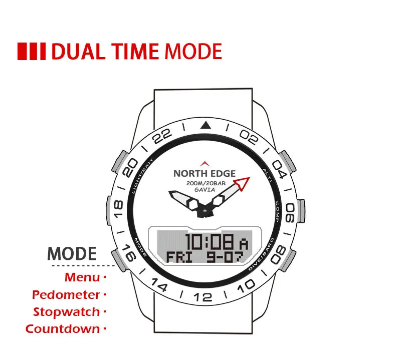 NORTH EDGE Herren-Taucheruhr Military Army Luxury aus Vollstahl – Smartwatch mit Kompass, Höhenmesser, Barometer, digitaler Uhr, wasserdicht bis 200m