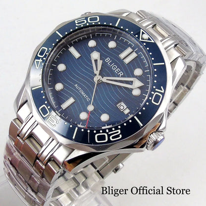 BLIGER Luxury 41mm Mechancial Men Watch Sapphire Glass NH35AMIYOTA PT5000 Movement Steel Bracelet Ceramic Bezel Date Function