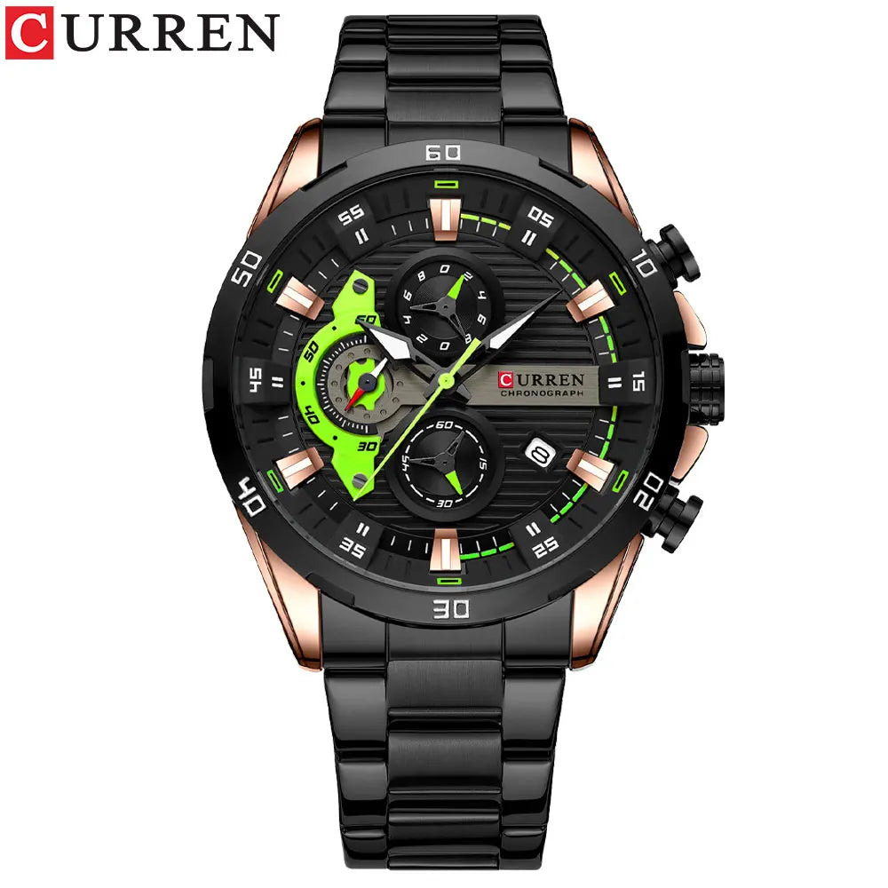 Orologio da uomo CURREN – Cronografo sportivo di lusso, movimento al quarzo, interamente in acciaio, impermeabile