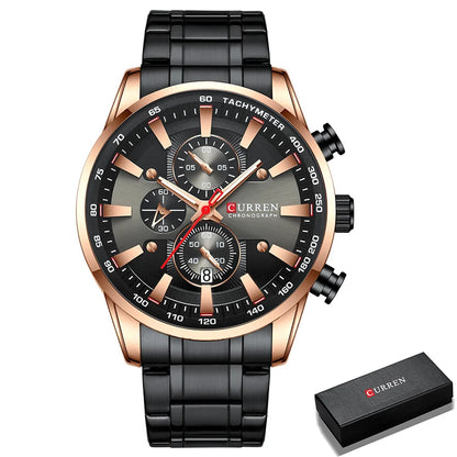 Curren Men's Watch Top Luxury Brand Big Dial Blue Quartz Men Watches Chronograph Sport Wristwatch Man Stainless Steel Date Clock