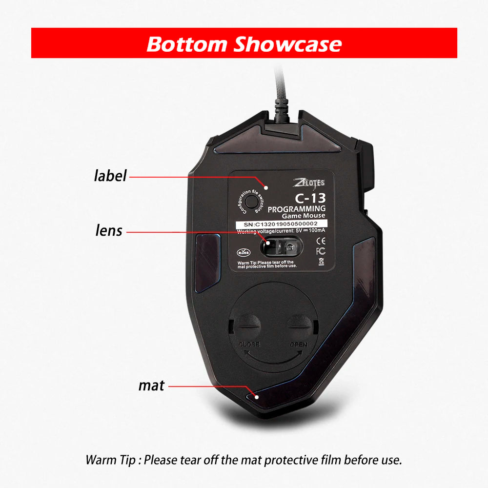 ZELOTES C-13 RGB Gaming Mouse, 10000 DPI Wired Gaming Mouse with 13 Programmable Buttons, RGB Backlit USB Gaming Mouse for PC & Desktop