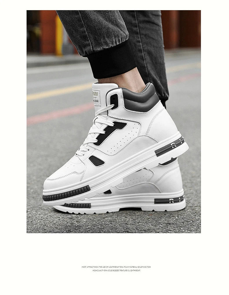 FUQIAO New High Top Elevator Shoes Casual Men Sneakers Heightening Height Increase 8cm Cow Split Leather Leisure Designer Shoes