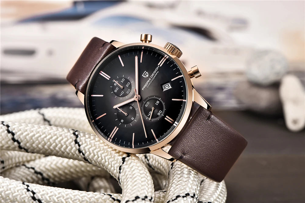 PAGANI DESIGN Men's Fashion Casual Brand Watch Waterproof 30m Luxury Leather Sports Quartz Chronograph VK67 Relogio Masculino