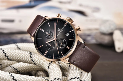 PAGANI DESIGN Men's Fashion Casual Brand Watch Waterproof 30m Luxury Leather Sports Quartz Chronograph VK67 Relogio Masculino