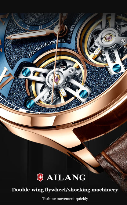AILANG Double Tourbillon Design Business Men Mechanical Watch Fashion Leather Moon Phase Automatic Watches for Mens Reloj Hombre