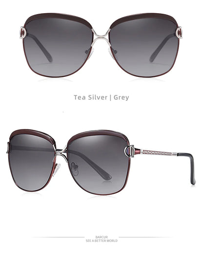 BARCUR Polarized Ladies Sunglasses Women Gradient Lens Round Sun Glasses Square Luxury Brand Oculos Lunette De Soleil Femme