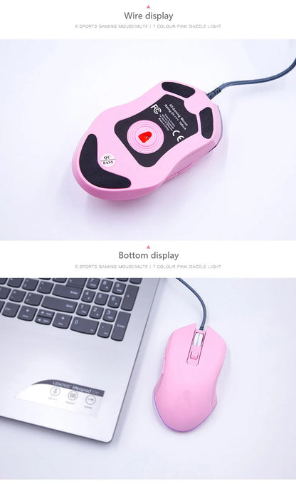 UTHAI DB49 Wired Pink Gaming Mouse, Cute RGB Wired Gaming Mouse with 3200 DPI, Silent USB Computer Mouse for PC, Laptop & Office