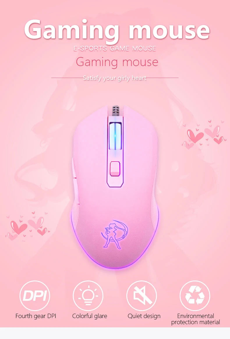 UTHAI DB49 Wired Pink Gaming Mouse, Cute RGB Wired Gaming Mouse with 3200 DPI, Silent USB Computer Mouse for PC, Laptop & Office