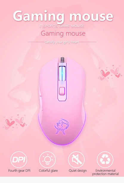 UTHAI DB49 Wired Pink Gaming Mouse, Cute RGB Wired Gaming Mouse with 3200 DPI, Silent USB Computer Mouse for PC, Laptop & Office