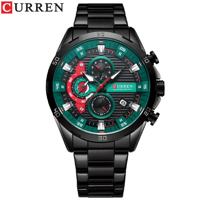 Orologio da uomo CURREN – Cronografo sportivo di lusso, movimento al quarzo, interamente in acciaio, impermeabile