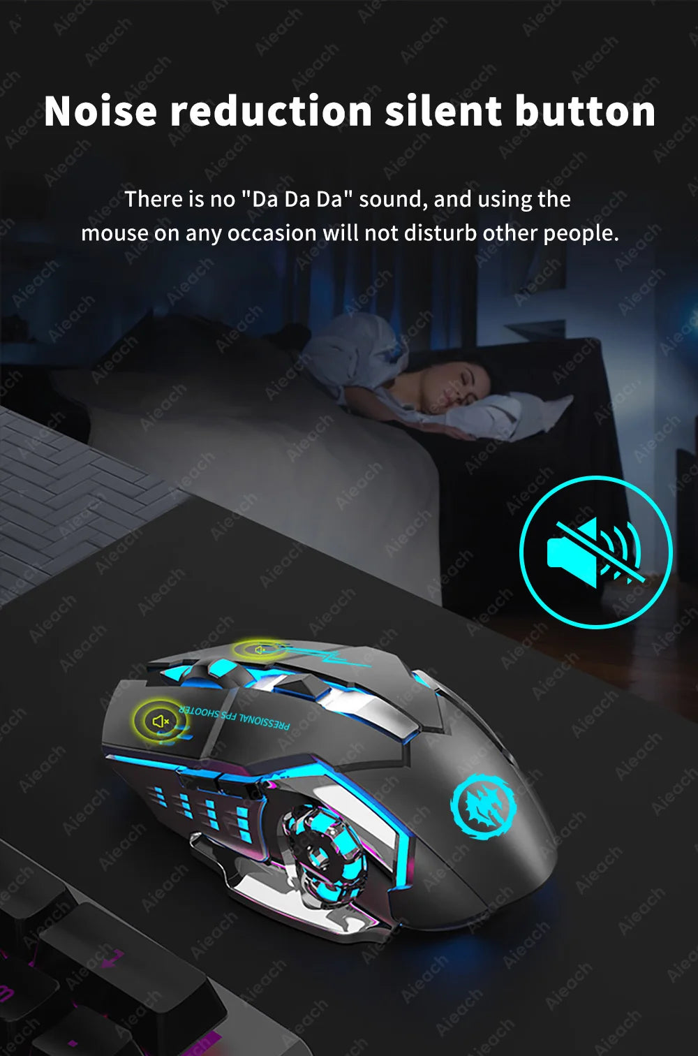 Rechargeable Wireless Gaming Mouse Bluetooth Silent Computer Mouse with RGB Backlight, USB Dual Mode, 6 Buttons, Adjustable DPI for PC, Laptop & Gaming