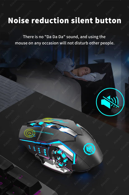 Rechargeable Wireless Gaming Mouse Bluetooth Silent Computer Mouse with RGB Backlight, USB Dual Mode, 6 Buttons, Adjustable DPI for PC, Laptop & Gaming