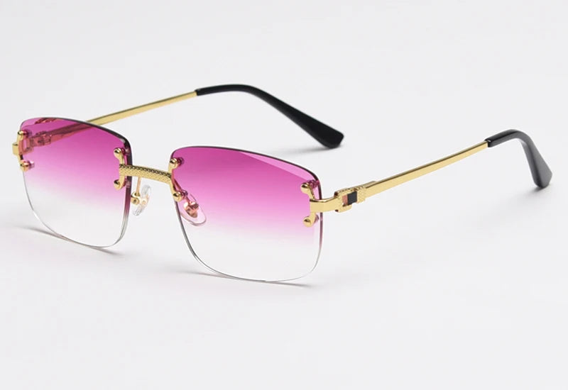 Kachawoo no frame square sunglasses women uv400 brown blue gradient lens metal rimless sun glasses for men popular high quality