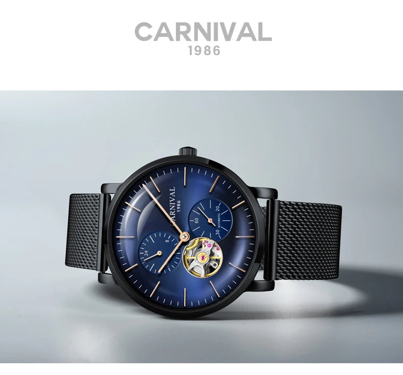 Relógio mecânico para homem Carnival – Relógio de pulso automático de luxo com vidro de safira