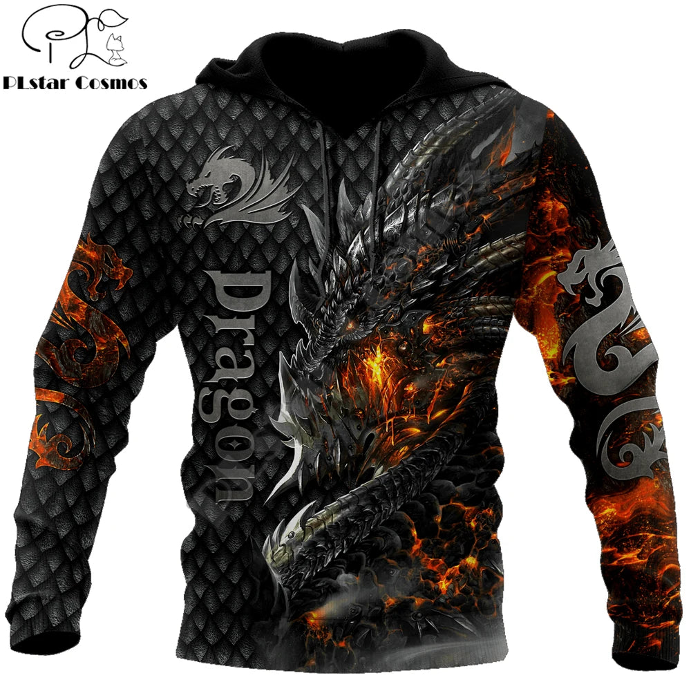 Prekrasna muška uniseks hoodie majica s kapuljačom s 3D printom vatrenog zmaja po cijeloj površini, jesenska streetwear ležerna jakna za trenirku KJ749