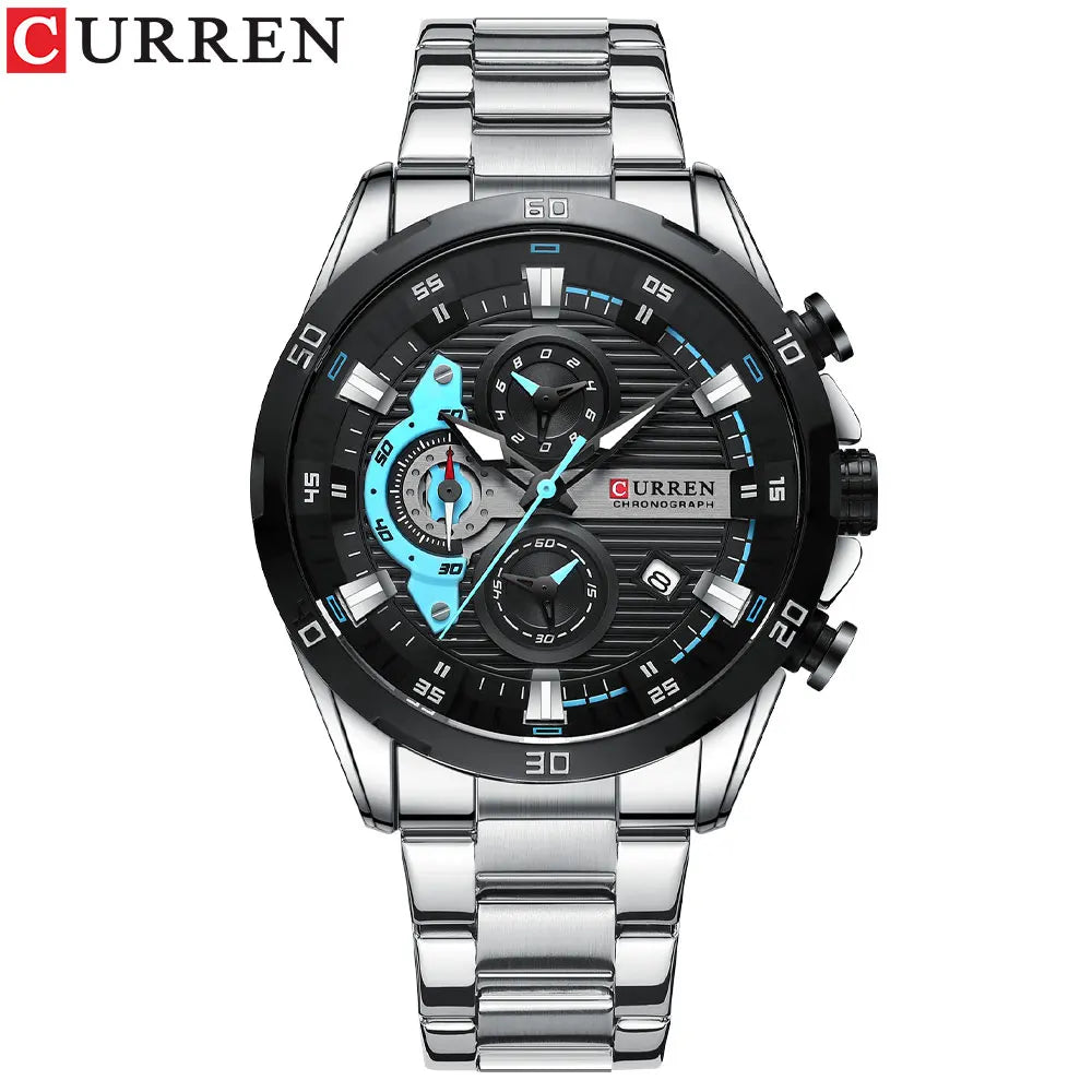 Orologio da uomo CURREN – Cronografo sportivo di lusso, movimento al quarzo, interamente in acciaio, impermeabile