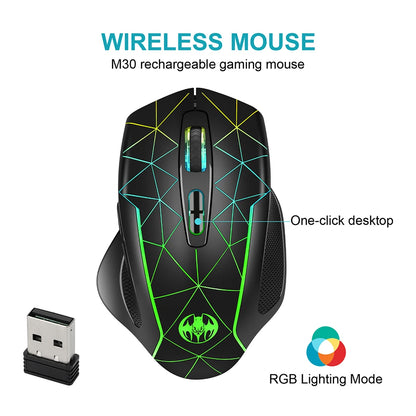 2,4G wiederaufladbare kabellose Gaming-Maus, Computermaus, USB, ergonomische Maus mit RGB-Hintergrundbeleuchtung für Laptop und PC