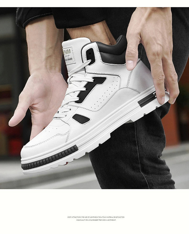 FUQIAO New High Top Elevator Shoes Casual Men Sneakers Heightening Height Increase 8cm Cow Split Leather Leisure Designer Shoes