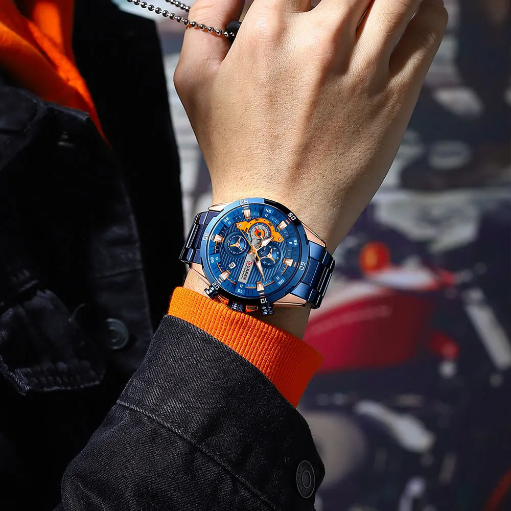 Orologio da uomo CURREN – Cronografo sportivo di lusso, movimento al quarzo, interamente in acciaio, impermeabile