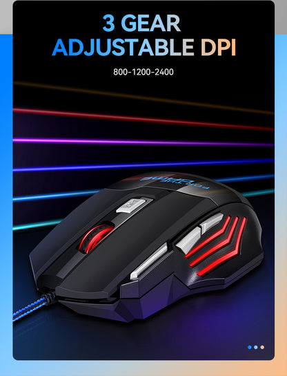 USB Wired Gaming Mouse RGB 2400 DPI Ergonomic Optical Mouse with 7 Buttons, RGB Backlit USB Wired Gaming Mouse for PC, Laptop & Office