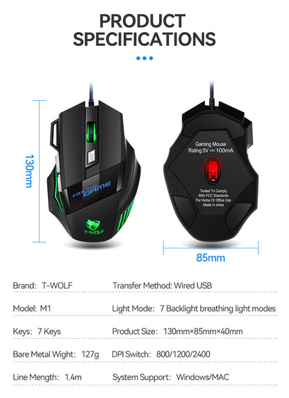 USB Wired Gaming Mouse RGB 2400 DPI Ergonomic Optical Mouse with 7 Buttons, RGB Backlit USB Wired Gaming Mouse for PC, Laptop & Office