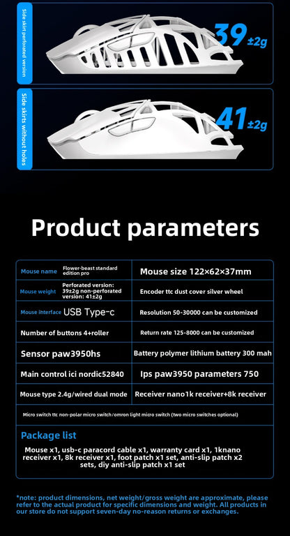WLMOUSE Beast X Pro Ελαφρύ ασύρματο gaming mouse e-sports από κράμα μαγνησίου 750IPS 8K PAW3950HS 30000DPI χωρίς οπίσθιο φωτισμό