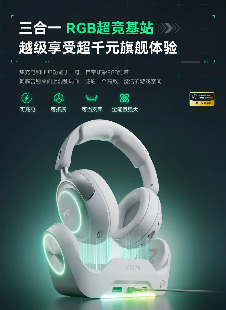 VGN Zhou Series Pro Max Over-Ear Gaming Headset, Delta Game Noise-Canceling, Four-Mode Wireless PC Bluetooth Headset