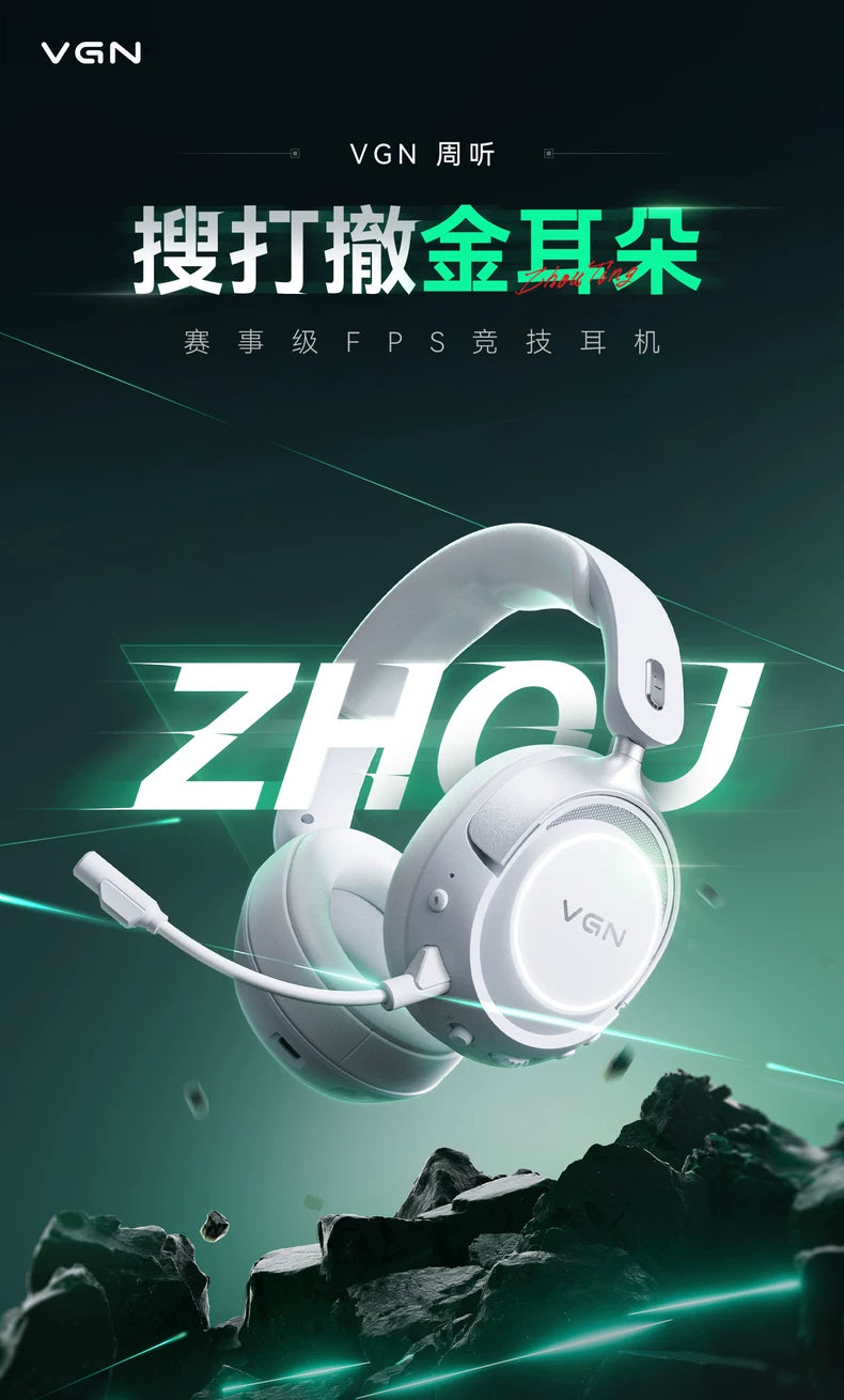 VGN Zhou Series Pro Max Over-Ear Gaming Headset, Delta Game Noise-Canceling, Four-Mode Wireless PC Bluetooth Headset