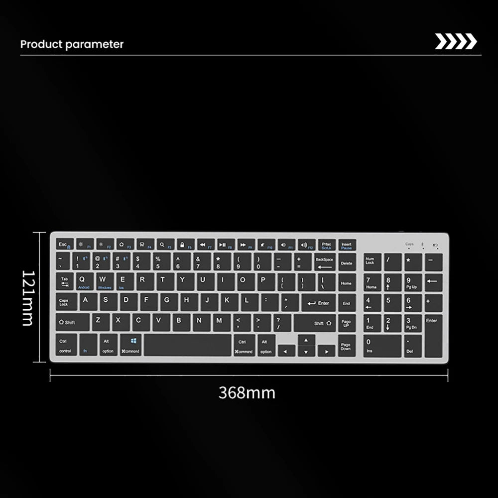 Teclado inalámbrico de doble modo Bluetooth 5.0 y 2,4 GHz, recargable, con 102 teclas; teclado inalámbrico multidispositivo para MacBook, ordenador portátil, tableta y PC