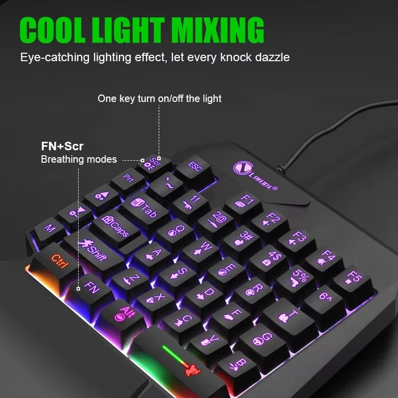 Teclado mini gaming de una mano con 35 teclas, USB, ultradelgado, con cable y retroiluminación, para portátil, PC de sobremesa y smartphone