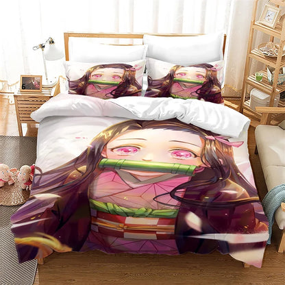 Nezuko Kamado Bedding Set Anime Demon Slayer Duvet Cover Comforter Bed Linen Single Twin Full Queen Size 3d Kids Girl Boys Gift