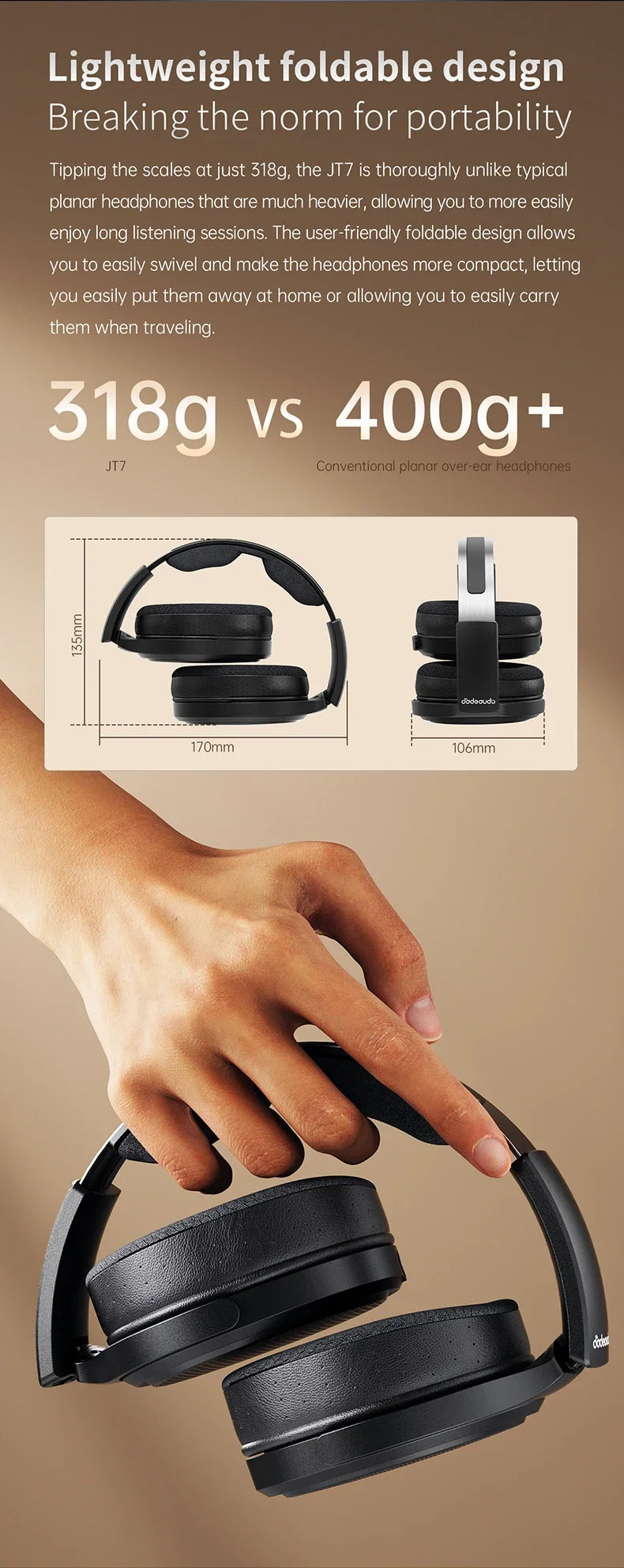 Auriculares audiófilos magnéticos planares FiiO JT7 – Auriculares HiFi con cable circumaurales con transductor de 95x86mm, diadema ajustable y cable de 4.4mm/3.5mm