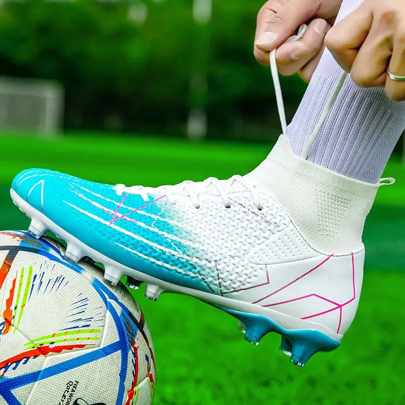 New Professional High-Top Football Shoes Artificial Grass Leather Youth Students Training Soccer Shoes for Men and Women Sports