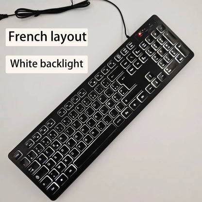 Spanisches/Französisches (AZERTY)/Russisches/Arabisches/Deutsches Tastaturlayout, beleuchtete kabelgebundene Desktop-Gaming-Tastatur für Desktop-Computer und Büro