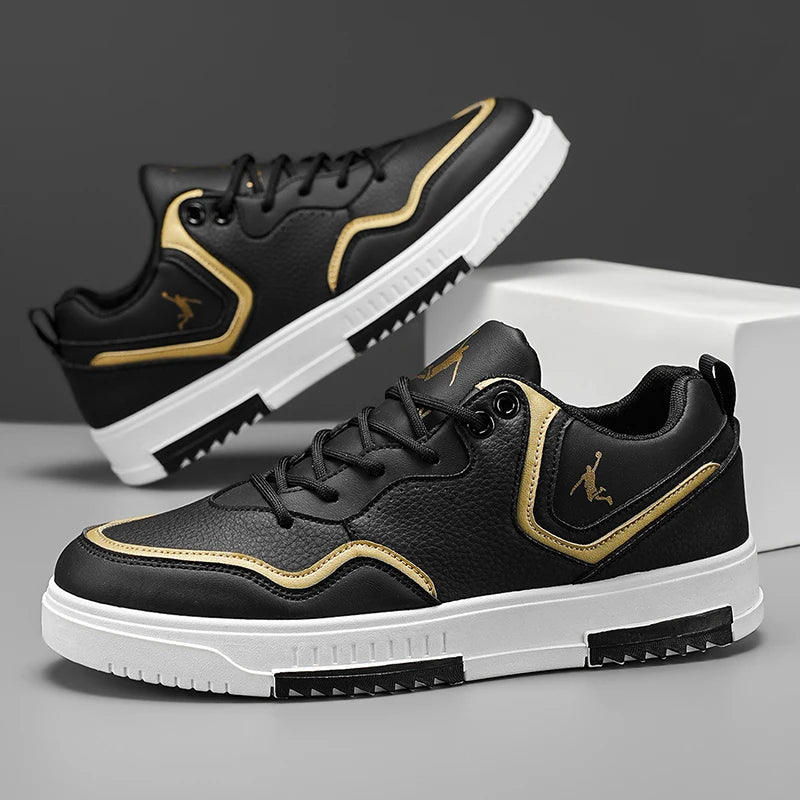 Men's Casual Leather Sneakers Lightweight Non-slip Skate Shoes Breathable Fashion Walking Shoes for Daily Wear