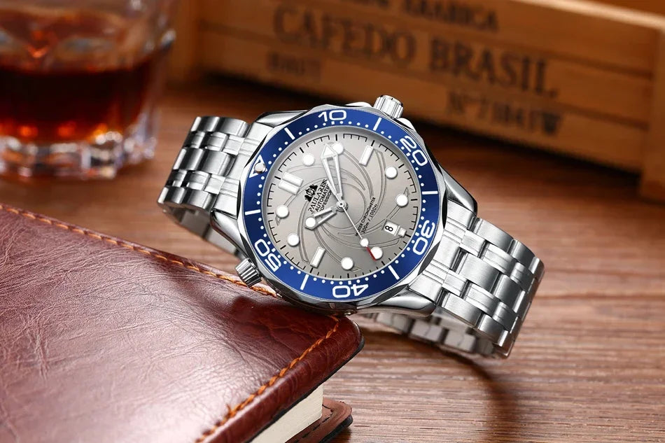 Automatic Mens Watch Mechanical Self Wind Movement Stainless Steel Casual Yellow Gold Silver Blue Master Wave Fashion Watches