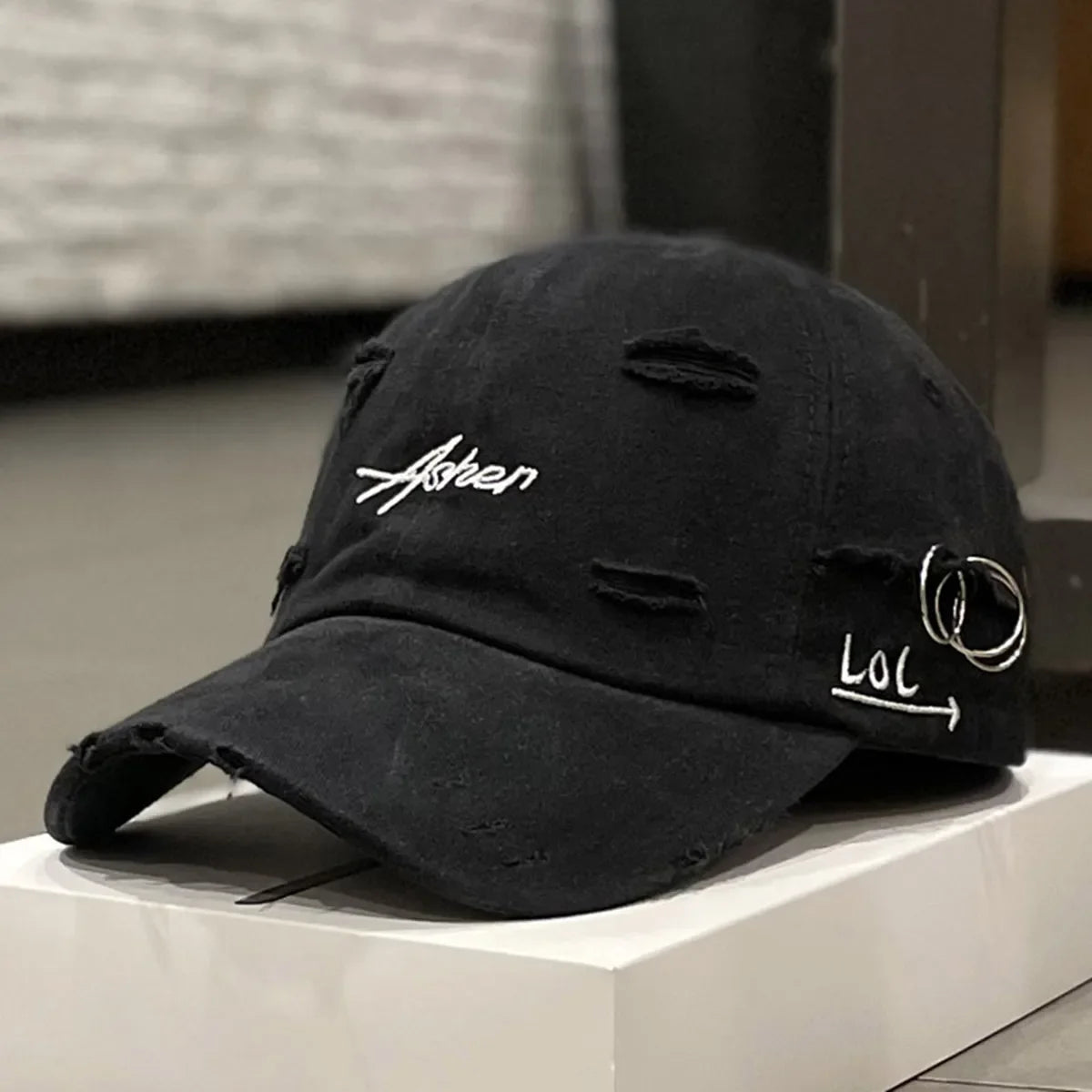 Unisex Asher-baseballpet met borduursel, opengewerkte ijzeren ring, verstelbaar, voor buiten, lente en herfst, casual, met zonbescherming