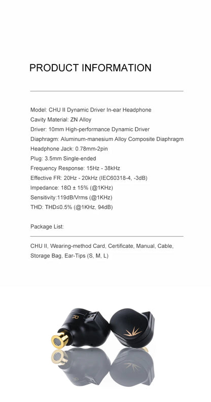 Moondrop CHU II Wired IEM Earphones with Dynamic Driver, CHU2 HiFi In-Ear Monitor Headphones, Detachable 0.78mm Cable Earbuds