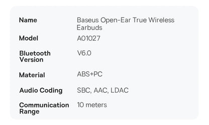 Baseus Eli Sport 2 Open-Ear Wireless Earphones Bluetooth 6.0 OWS Headphones Hi-Res with LDAC OWS Earphones Earhook Sport Earbuds