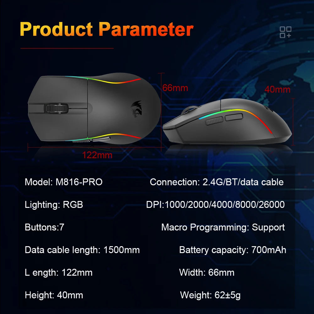 REDRAGON DEICIDE M816 PRO RGB USB Bluetooth-tuki 2.4G Langaton pelihiiri 26000 DPI 6 painiketta pelaajalle Langalliset hiiret tietokoneelle