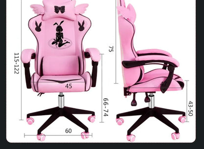 Pink Gaming Chair for Girls with Footrest, Comfortable Cartoon Gamer Chair, Adjustable Swivel Computer Chair for Bedroom, Office & Study