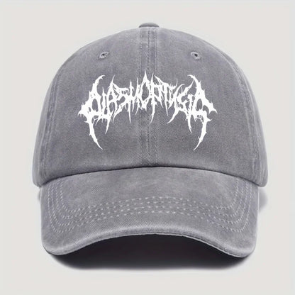 Retro style washed baseball cap with white print,men's and women's adjustable snap button for sun protection,casual outdoor wear