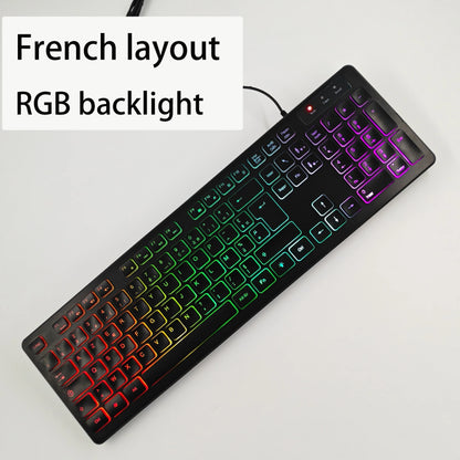Spanisches/Französisches (AZERTY)/Russisches/Arabisches/Deutsches Tastaturlayout, beleuchtete kabelgebundene Desktop-Gaming-Tastatur für Desktop-Computer und Büro
