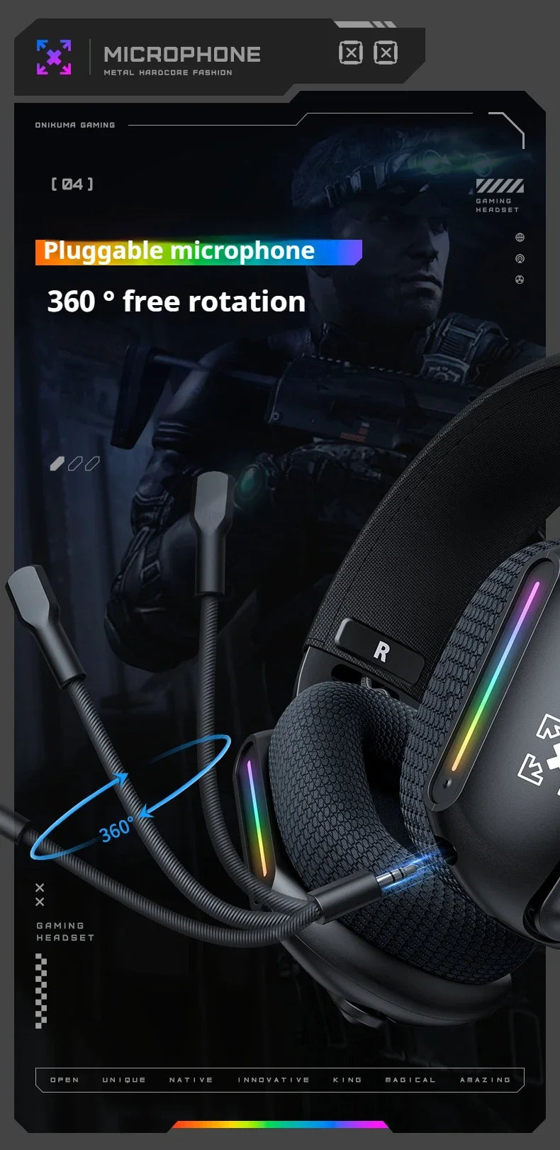 ONIKUMA GT808 Wireless Gaming Headset 2.4G/Bluetooth/Wired 3-Mode Over-Ear Gaming Headphones with Noise Cancelling Mic for PC PS4 PS5
