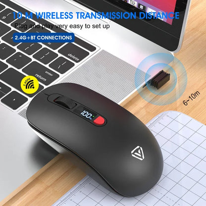 Lenovo Wireless Mouse Bluetooth 2.4G Rechargeable Silent Mouse with Smart Display, Dual Mode Bluetooth Wireless Mouse for Laptop, Desktop & Office