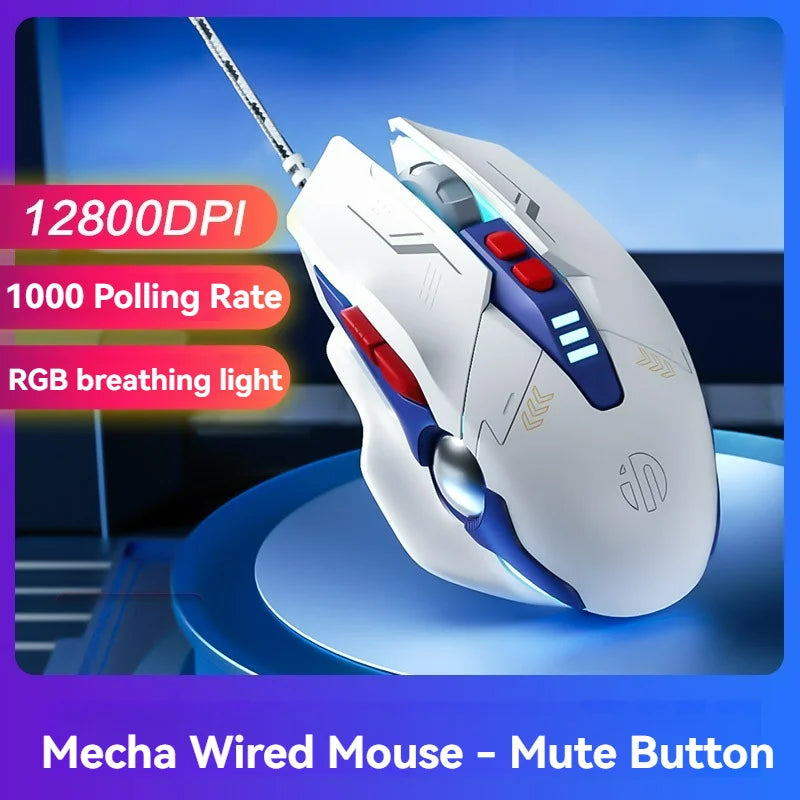 Inphic W9P Wired Gaming Mouse 12800 DPI RGB USB Mouse with Macro Programming, Mecha Style Ergonomic Wired Gaming Mouse for PC, Office & E-Sports