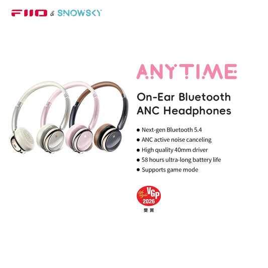 FiiO ANYTIME Bluetooth 5.4 Wireless Headphones with Noise Cancelling, Hi-Res Audio Over-Ear Bluetooth Headphones with Mic, Premium Wireless Earphones